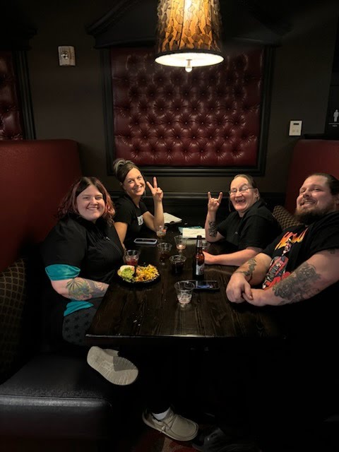 Team dinner in booth